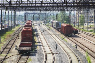 Railway station view with wagons