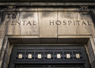 Entrance And Sign For A Scary Victorian Era 'Mental Hospital' (Psychiatric Hospital)