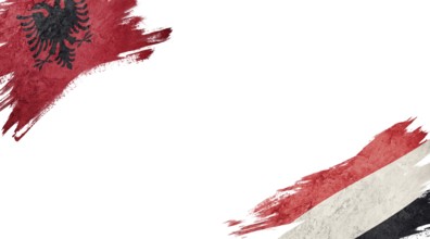 Flags of Albania and Yemen on white background