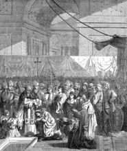 Saint Remigius baptizes Clovis I, King of the Franks, Abbey of Saint-Remi in Reims, on 25 December