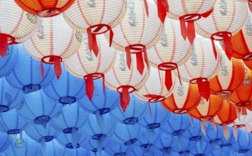 Colorful korea paper lanterns lighting at night in Seoul South Korea