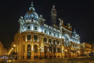 Central Post Office Building in evening, Valencia, Spain
