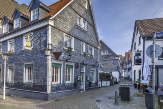 Street with historical house in Kettwig old town, Germany