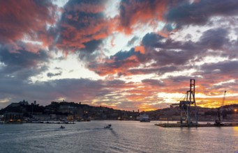 Ancona, Italy, 24 November, 2022: the harbor entrance and old town of Ancona on the Adriatic Sea at