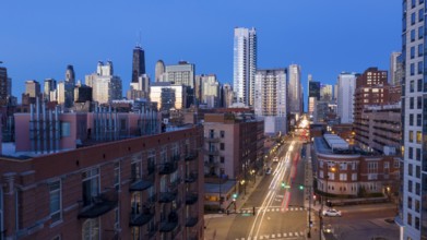 Aerial view of a cross section of the urban metropolis that is Chicago Illinois