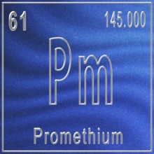 Promethium chemical element, Sign with atomic number and atomic weight, Periodic Table Element