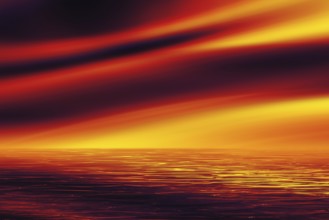 2d illustration of a red sunset over the sea