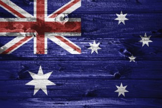 Australia flag on wooden planks background wood flag