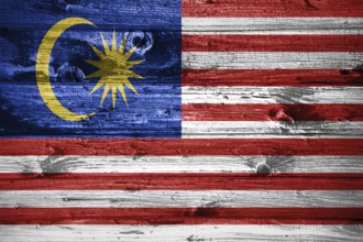 Malaysia flag on wooden planks background wood flag