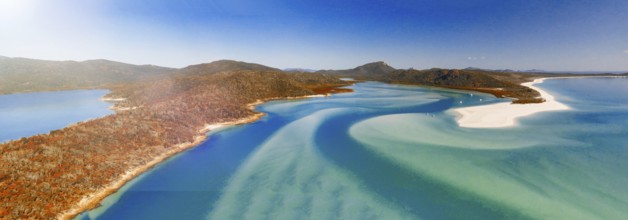 Whitehaven Beach from drone, amazing aerial view at sunset, Queensland, Australia