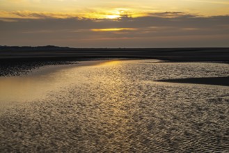 Sunset over the North beach of Borkum with beautiful light