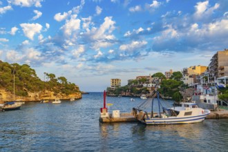 Panoramic view of the bay and the marina of Cala Figuera on Mallorca in Spain
