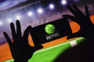 In this photo illustration, the Italian Open (Italian International Championships) logo is