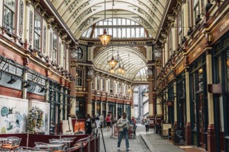 London, UK, August 25, 2023: Interior view of the famous Leadenhall Market in the City of London.