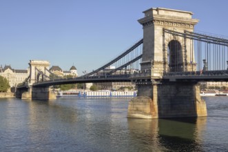 Chain Bridge over the Danube River links Buda and Pest, Budapest, Hungary
