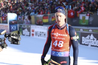 Johannes Thingnes Boe Norway after finishing the sprint at the IBU Biathlon World Championships