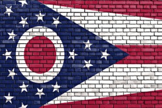 Flag of Ohio painted on brick wall