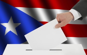 The Puerto Rico flag and the hand with the bulletin about the ballot box