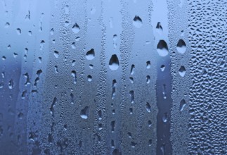 Natural large and fine water drops on glass