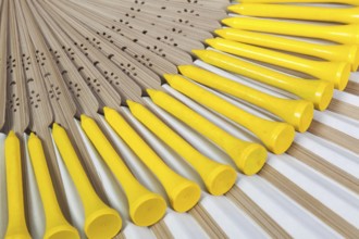 Typical Japanese hand fan made of bamboo and golf equipments