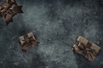 Vintage Brown Gift Boxes On Dark Gray Background