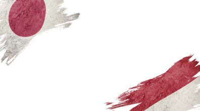Flags of Japan and Indonesia on White Background