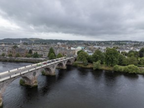 Smeaton's Bridge, stone arch bridge, drone shot, Perth, Scotland, Great Britain