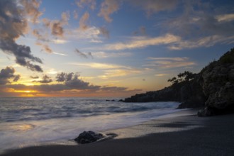 A view of the Marina di Maratea beach at sunset