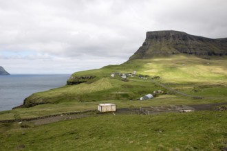 Gasadalur on the Faroe Islands as seen from the street leading towards the village on Vagar,