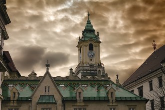 Town hall and dramatic cloudy sky in Bratislava, Slovakia