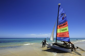 Sailboats on the beach, Jandia, Playa del Matorral, Jandia Peninsula, Fuerteventura, Canary