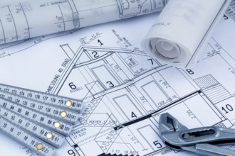 An architect's plan for the construction of a new home. Symbolic photo for financing and planning a