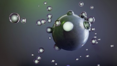 Soap bubbles from a ball. 3D illustration