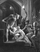 Death of Prince Arthur on engraving from the 1800s. Engraved by J.Rogers after a painting by W