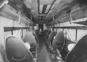 Aircraft interior of the 1930s. Interior of a Fokker aircraft with the cabin and seats, no