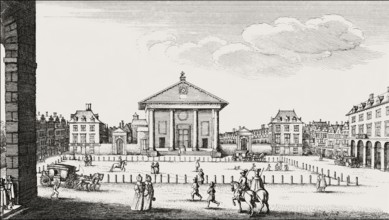 Square before the market hall, Covent Garden, London, after Hollar, 1647