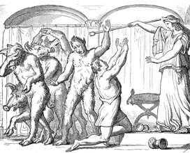 Witch-goddess Circe turning the crew of Odysseus into swine, Homer's Odyssey