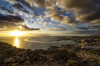 Sunset on Los Cristianos coast in Tenerife