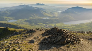 View from Garnedd Ugain, Gwynedd, Wales, UK, looking west towards Llyn Cwellyn and the coast