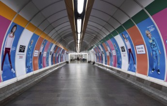 Prague, Czech Republic, 08 01 2020 Colorful pedestrian tunnel of the Mustek station