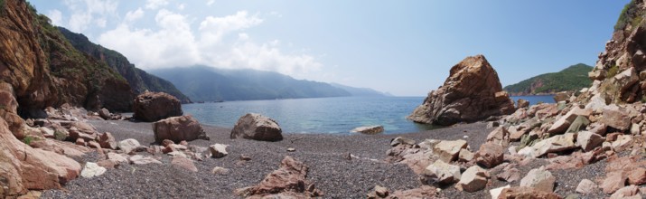 Panoramic view on the beach of Bussaglia in the Gulf of Porto, Corsica
