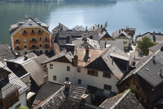 18.06.2019, Hallstatt, Salzkammergut, Upper Austria, Austria, Europe, View of residential buildings