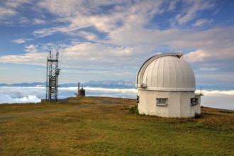 Observatory dome in the Gerlitzen Apls in Austria.View of the mountains in Slovenia