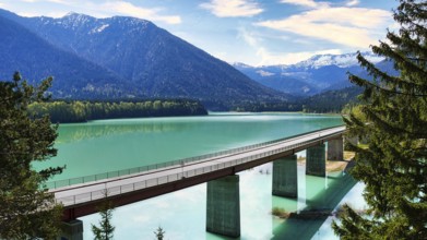 View of the Faller gorge bridge at Sylvensteinsee lake