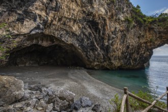 Landscape shot on the coast. View of a beach and the sea. Breathtaking coastline and Mediterranean