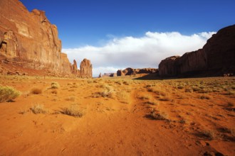Monument Valley is a unique geological formation. The USA. Huge masses of red sandstone - outliers
