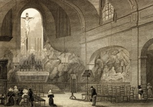 Chapelle du Calvaire, Eglise de St Roche, Church of Saint-Roch, Paris, antique steel engraved