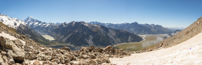 Scenic view to Mount Aoraki and Hooker valley from Mueller Hut Route, Mount Cook National Park,