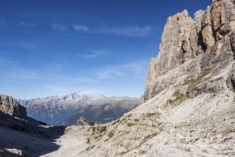 View of the mountain peaks Brenta Dolomites. Trentino, Italy
