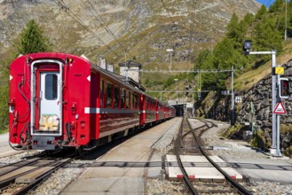 Red train of Bernina in the Swiss alps